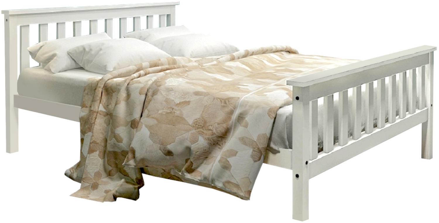 Merax Holzbett Doppelbett 140x200 aus Kiefernholz & MDF mit Lattenrost & Kopfteil für Schlafzimmer Weiß Bild 1