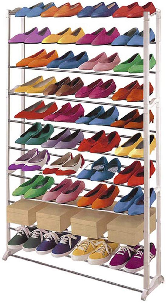 Schuhregal Schuhablage, Kunststoff, Metall Querstreben, weiß ~ für 40 Paar Schuhe Bild 1