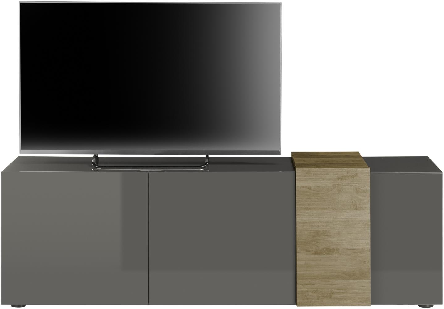 TV-Lowboard Positano in grau Hochglanz und Eiche 181 cm Bild 1