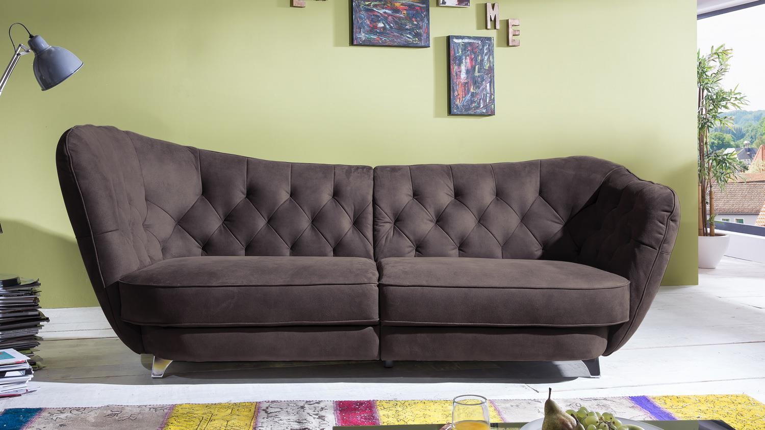 Megasofa RETRO Vintage Look Sofa 3-Sitzer Microfaser braun Bild 1