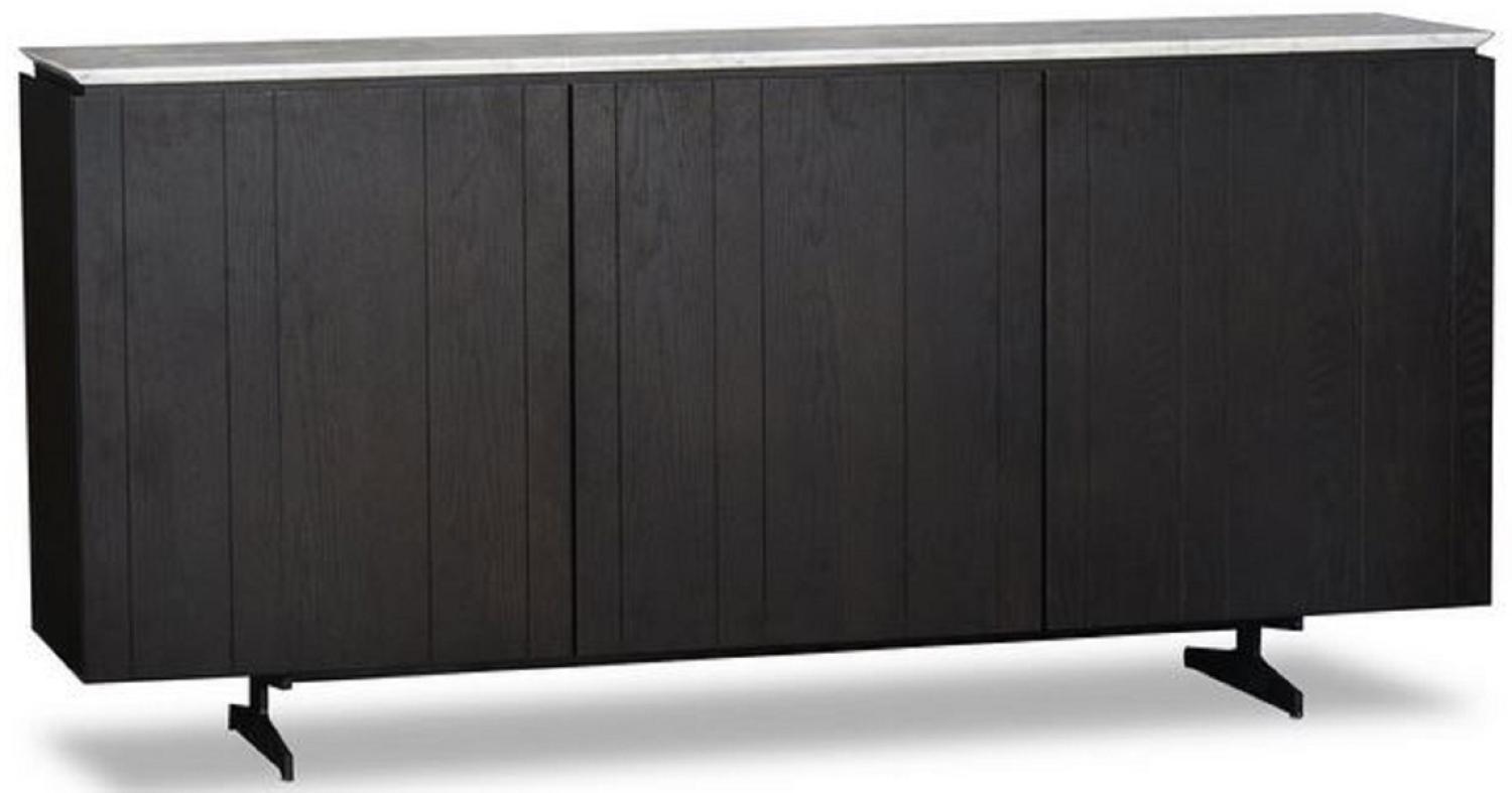 Casa Padrino Luxus Sideboard mit 3 Türen und Marmorplatte Schwarz / Grau 179 x 40 x H. 80 cm - Wohnzimmerschrank - Luxus Qualität Bild 1