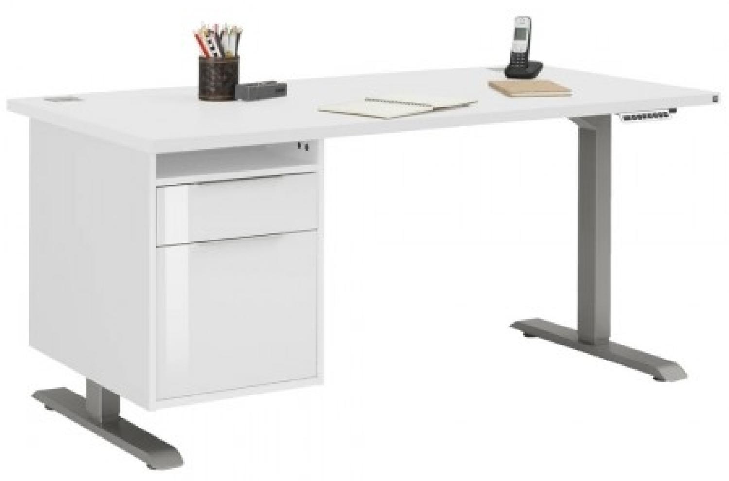 Maja Höhenverstellbarer Schreibtisch 5518 Roheisen natur lackiert - weiß matt Bild 1