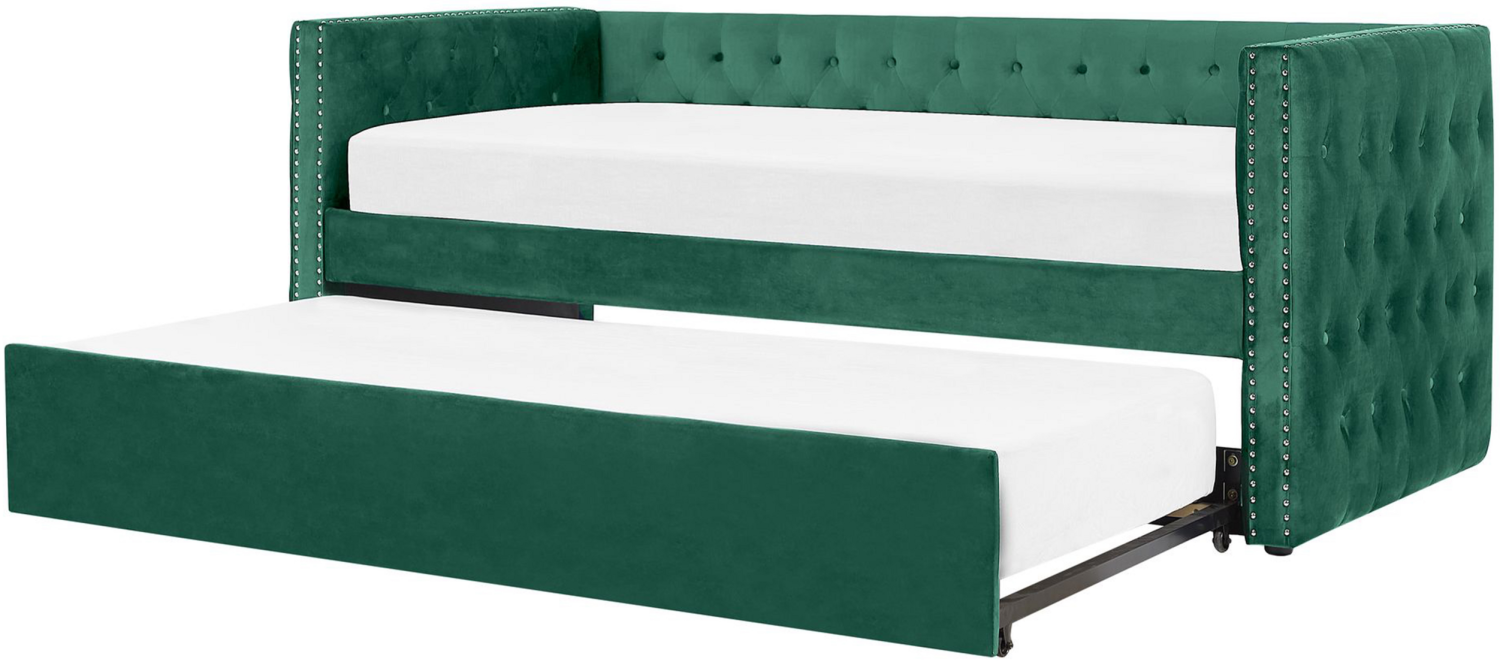 Tagesbett ausziehbar Samtstoff grün Lattenrost 90 x 200 cm GASSIN Bild 1