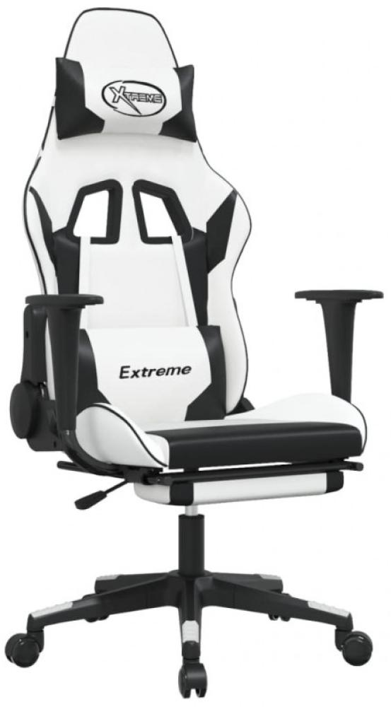 vidaXL Gaming-Stuhl mit Massage & Fußstütze Weiß & Schwarz Kunstleder Bild 1