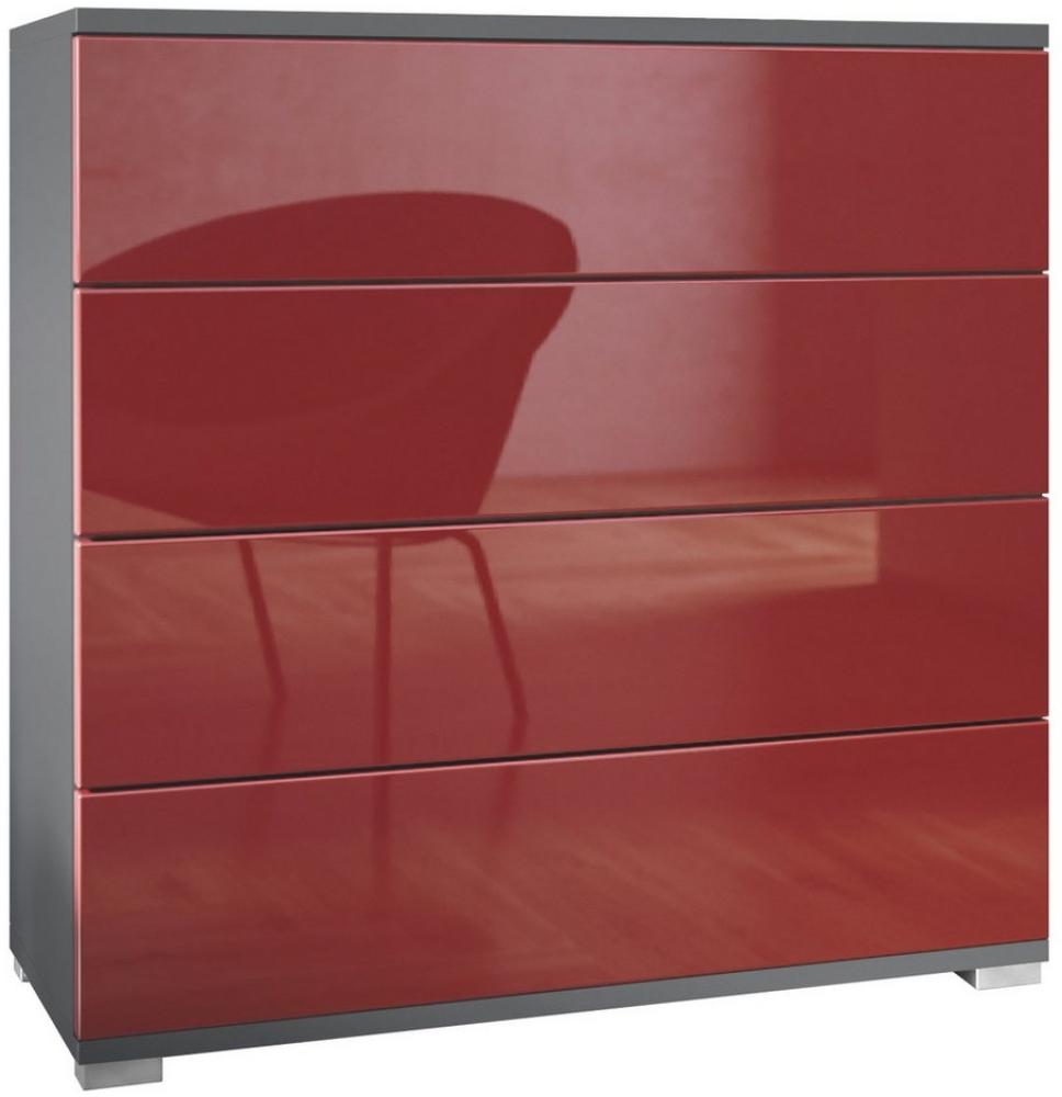 Vladon Kommode Pavos V3 (Sideboard, mit 4 Schubladen), Anthrazit matt/Bordeaux Hochglanz (76 x 76 x 35 cm) Bild 1