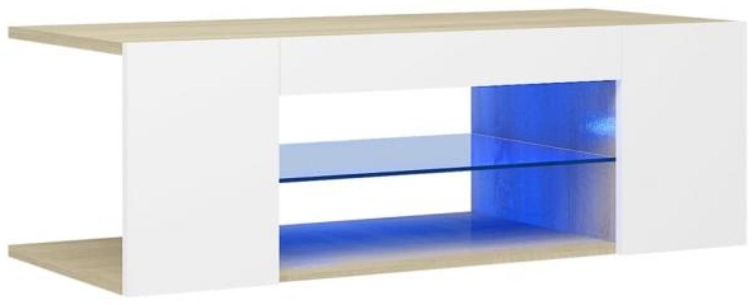 TV-Schrank mit LED-Leuchten Weiß Sonoma-Eiche 90x39x30 cm Bild 1