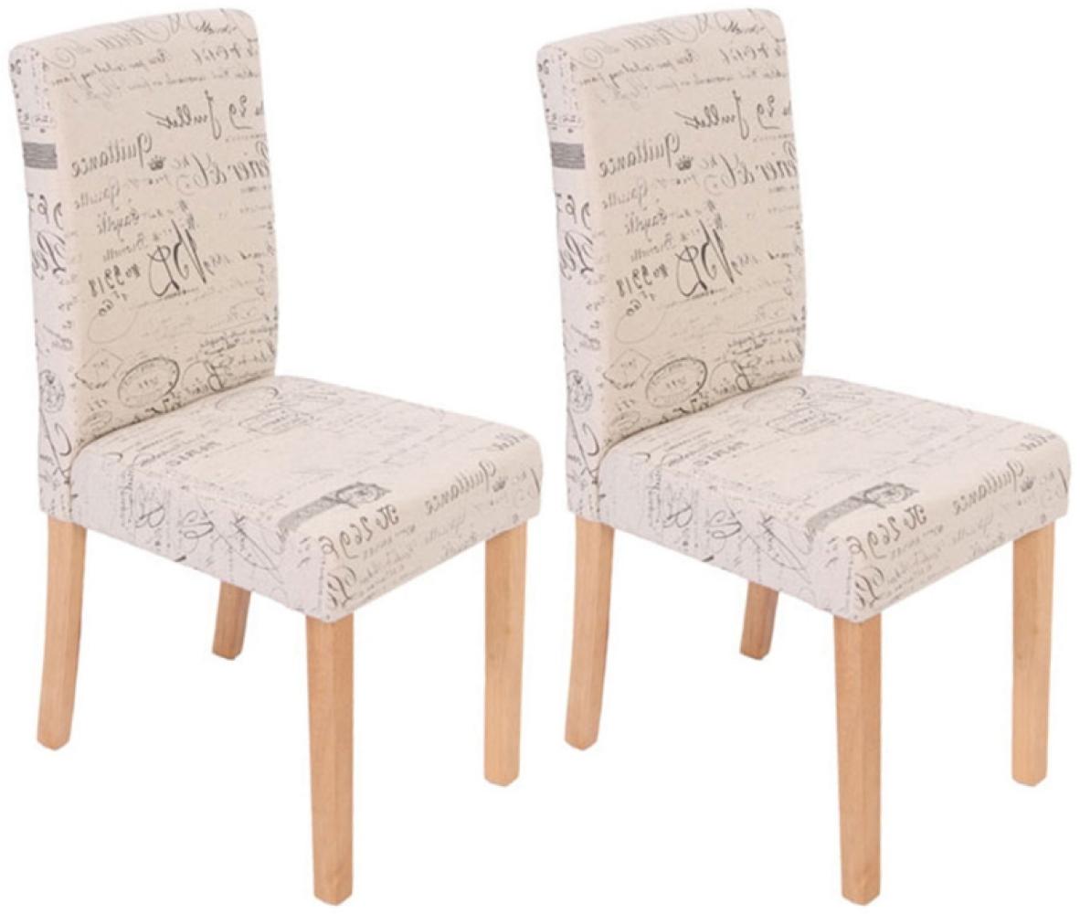2er-Set Esszimmerstuhl Stuhl Küchenstuhl Littau ~ Textil mit Schriftzug, creme, helle Beine Bild 1