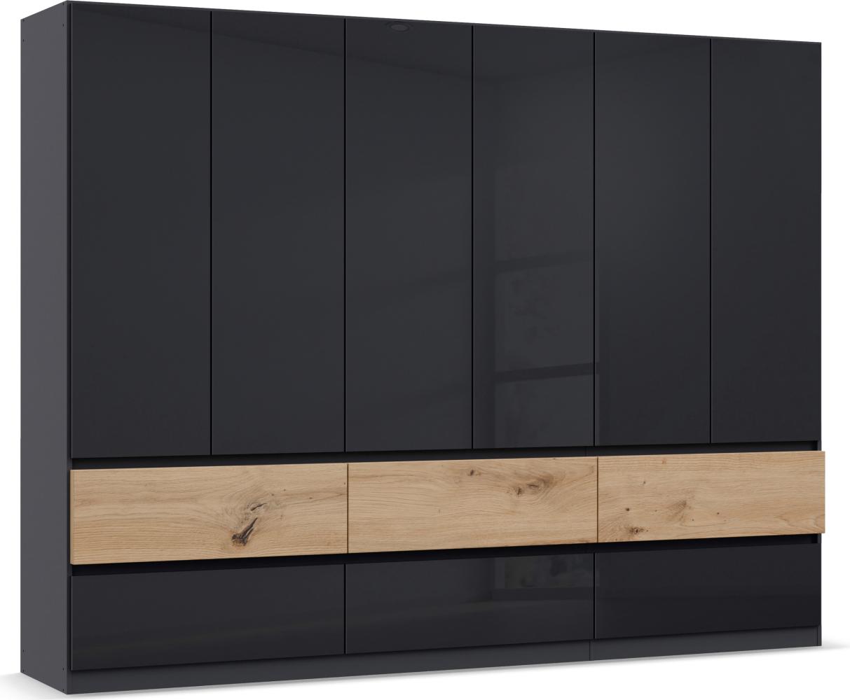 rauch Kleiderschrank; Drehtürenschrank WINNIPEG, 6-türig, 6 Schubkästen, Hochglanz Effektgrau/Eiche Halifax, 271x210x56xcm Bild 1