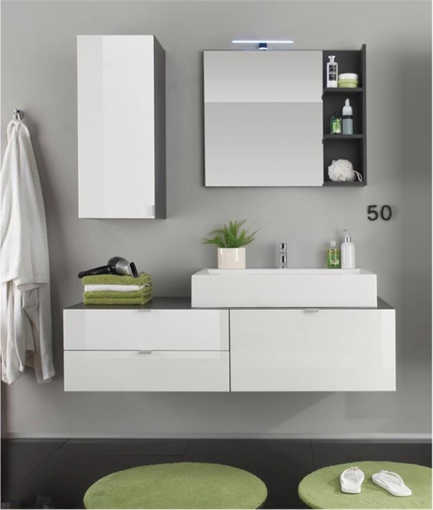 Badezimmer Set BEACH 4-teilig weiß Hochglanz grau mit Waschbecken Bild 1
