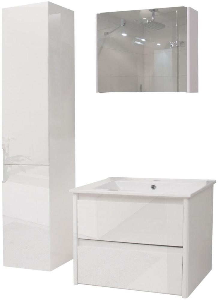 Badezimmerset XL HWC-B19, Waschtisch Spiegelschrank Hängeschrank, hochglanz ~ weiß Bild 1