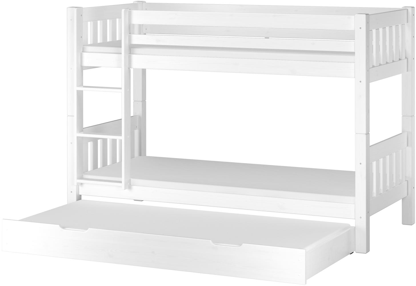 Erst-Holz 60.06-09 Etagenbett 90x200 cm, weiß, Kiefer massiv, inkl. Rollroste, Matratzen und Gästebett Bild 1