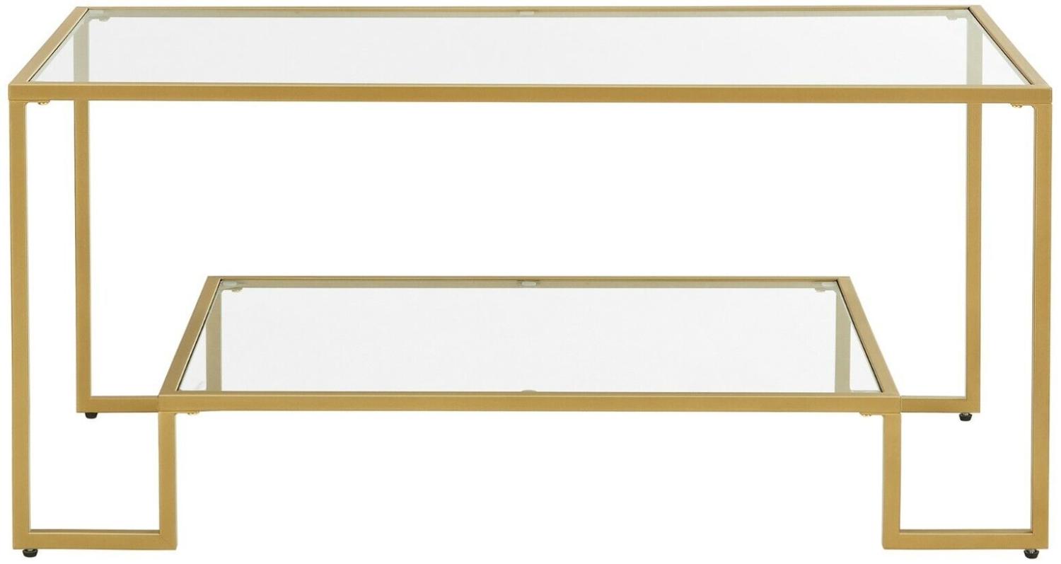 VASAGLE Couchtisch mit 2 Ablagen, Hartglas/Stahlgestell goldfarben, 100 x 55 x 45 cm, LGT033A01 Bild 1