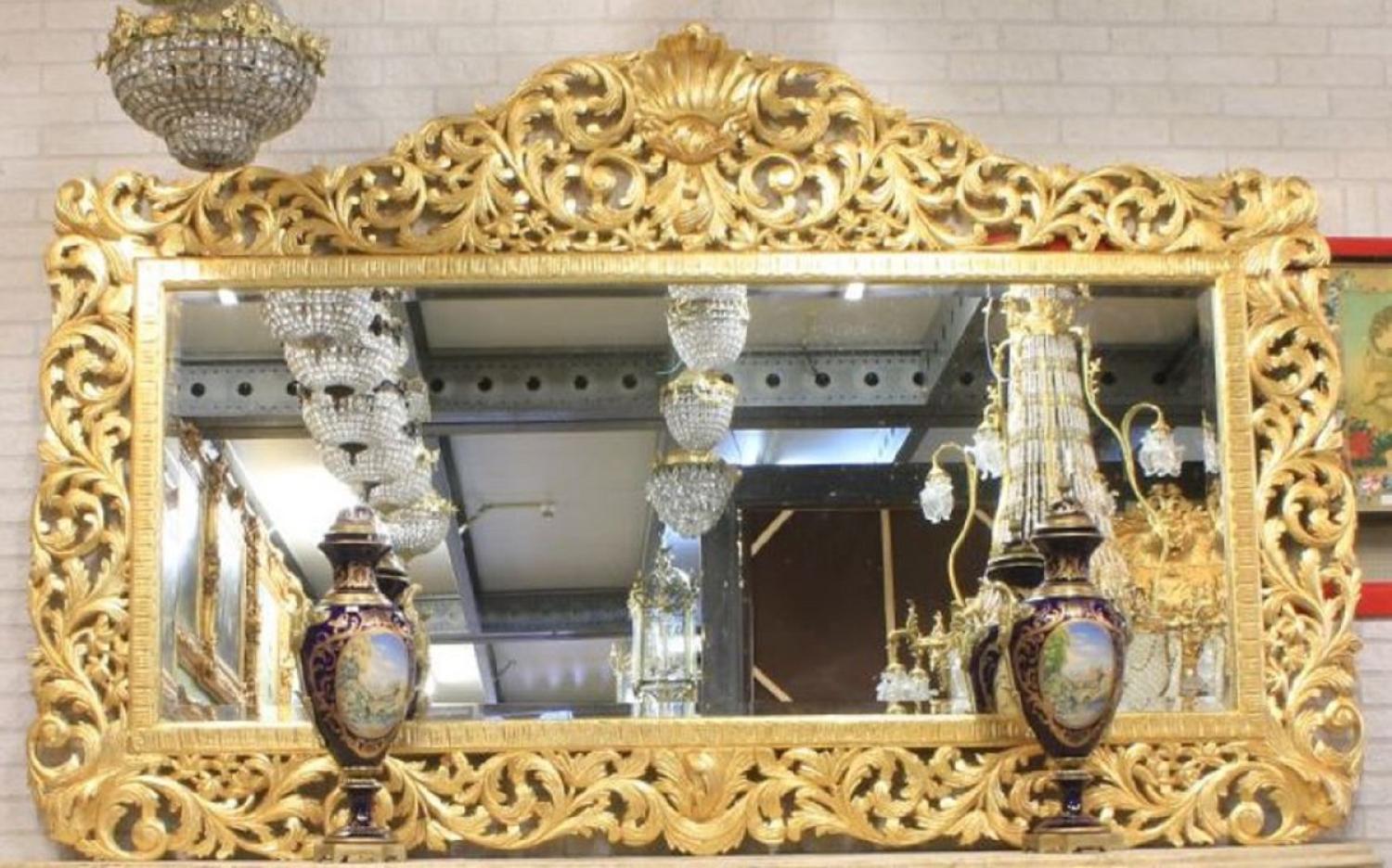 Casa Padrino Barock Spiegel Gold 210 x H. 150 cm - Riesiger handgefertigter Antik Stil Wandspiegel - Prunkvolle Barock Möbel Bild 1