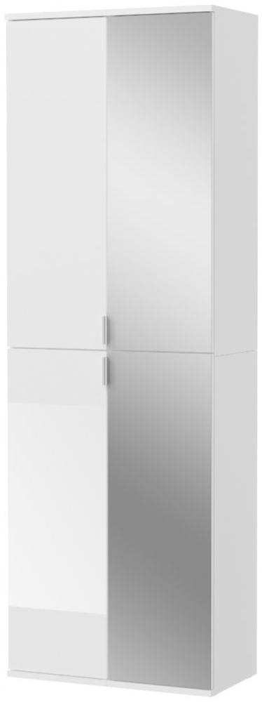 Stauraumschrank mit Spiegel ProjektX in weiß Hochglanz 60 x 193 cm Bild 1
