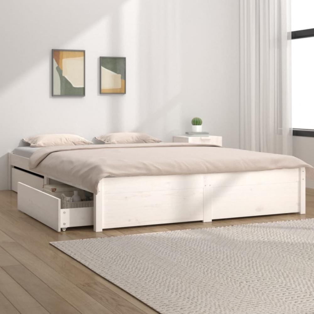 Bett mit Schubladen Weiß 150x200 cm 5FT King Size Bild 1