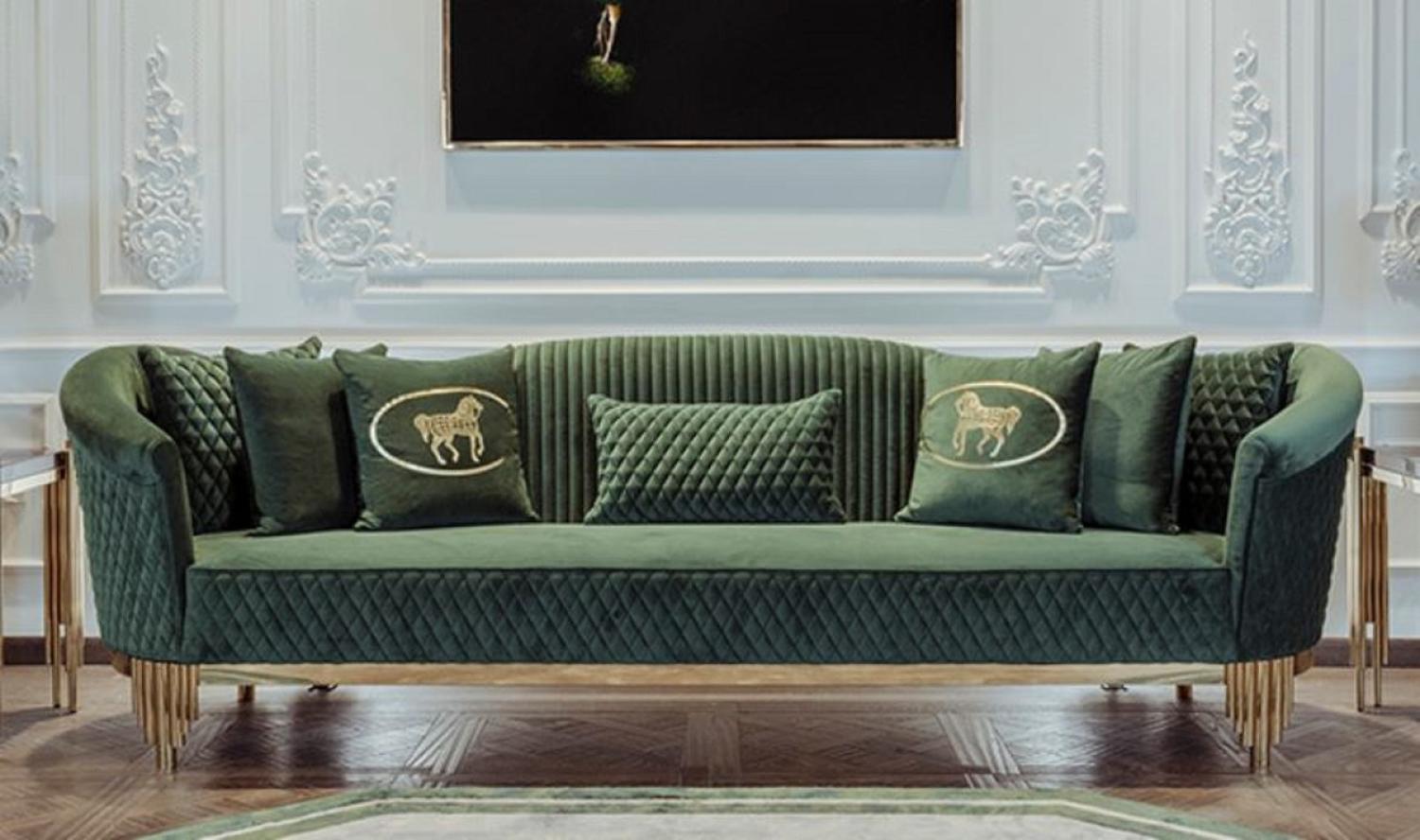 Casa Padrino Luxus Sofa Grün / Gold 260 x 88 x H. 88 cm - Modernes Wohnzimmer Sofa - Wohnzimmer & Hotel Möbel - Luxus Kollektion Bild 1