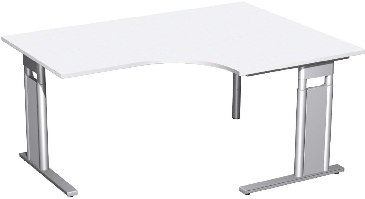 PC-Schreibtisch 'C Fuß Pro' rechts, höhenverstellbar, 160x120cm, Weiß / Silber Bild 1