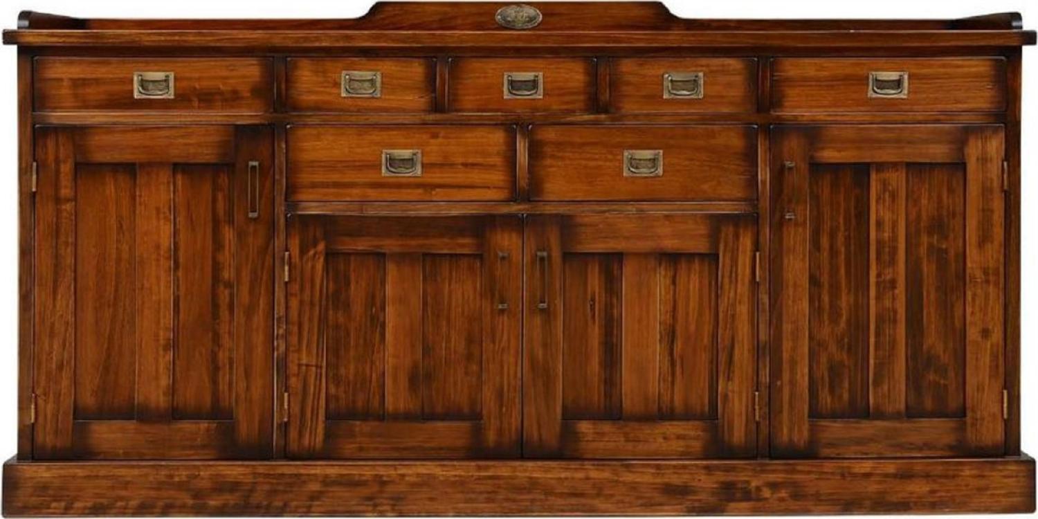 Casa Padrino Luxus Vintage Stil Sideboard mit 4 Türen und 7 Schubladen Braun 183,5 x 46 x H. 86 cm - Massivholz Schrank - Vintage Stil Möbel - Luxus Möbel - Massivholz Möbel Bild 1
