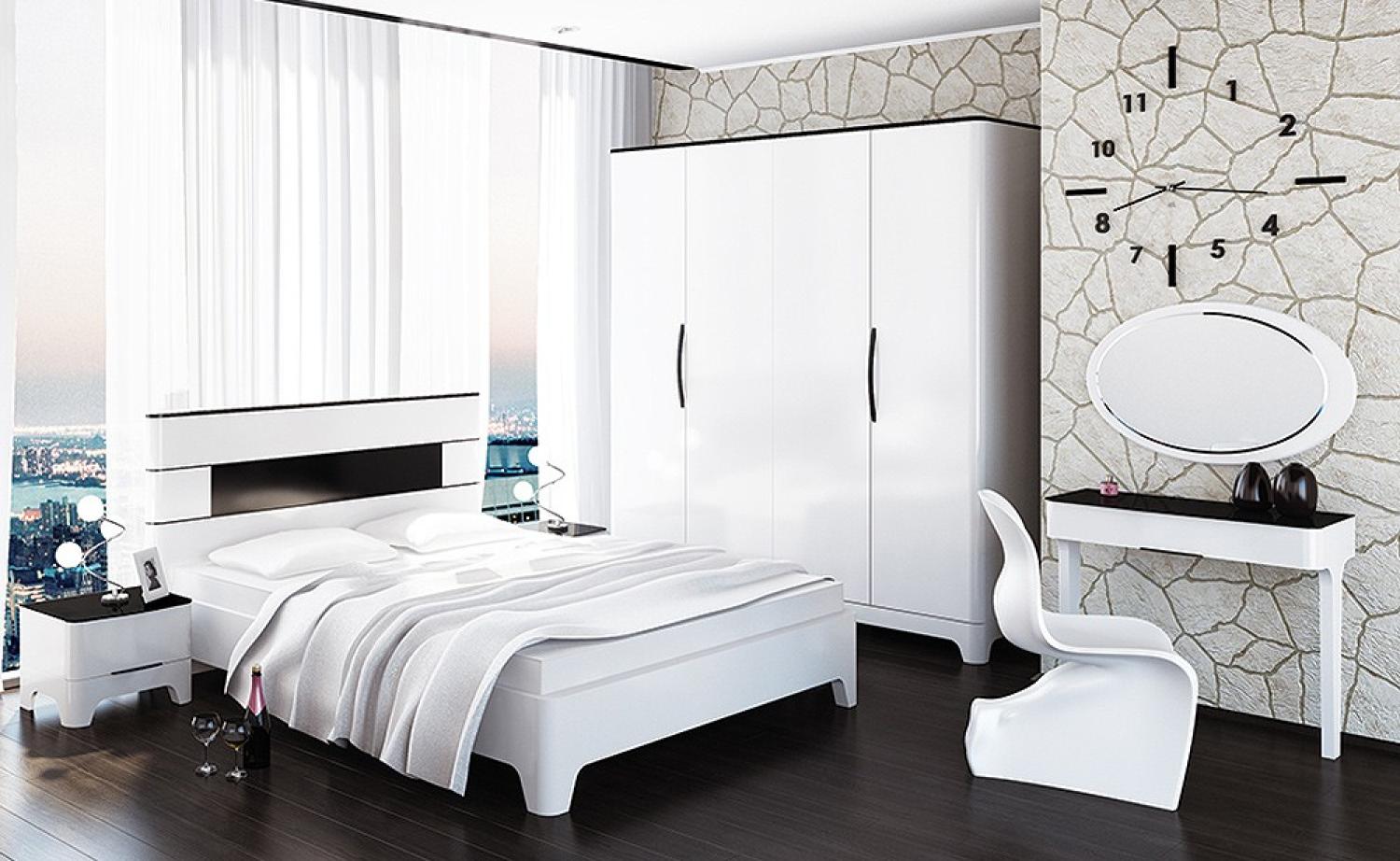 Schlafzimmer-Set "Verona" komplett 6-teilig schwarz weiß Hochglanz MDF Bild 1