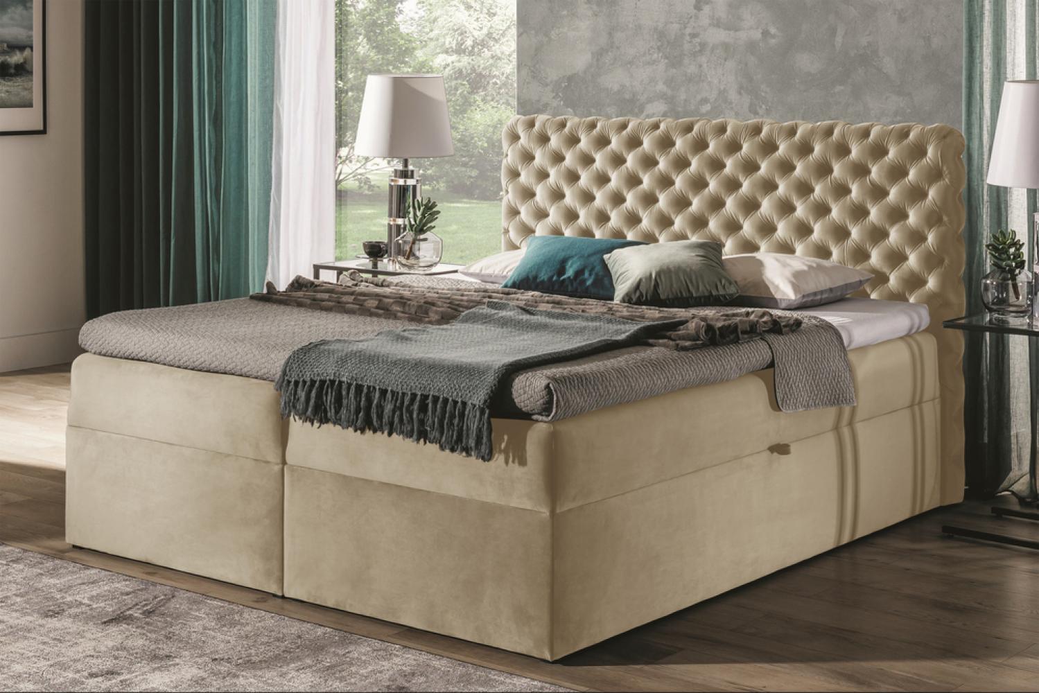 Stylefy 'Angelo' Boxspringbett, Velours Creme 120 x 200 cm Bild 1