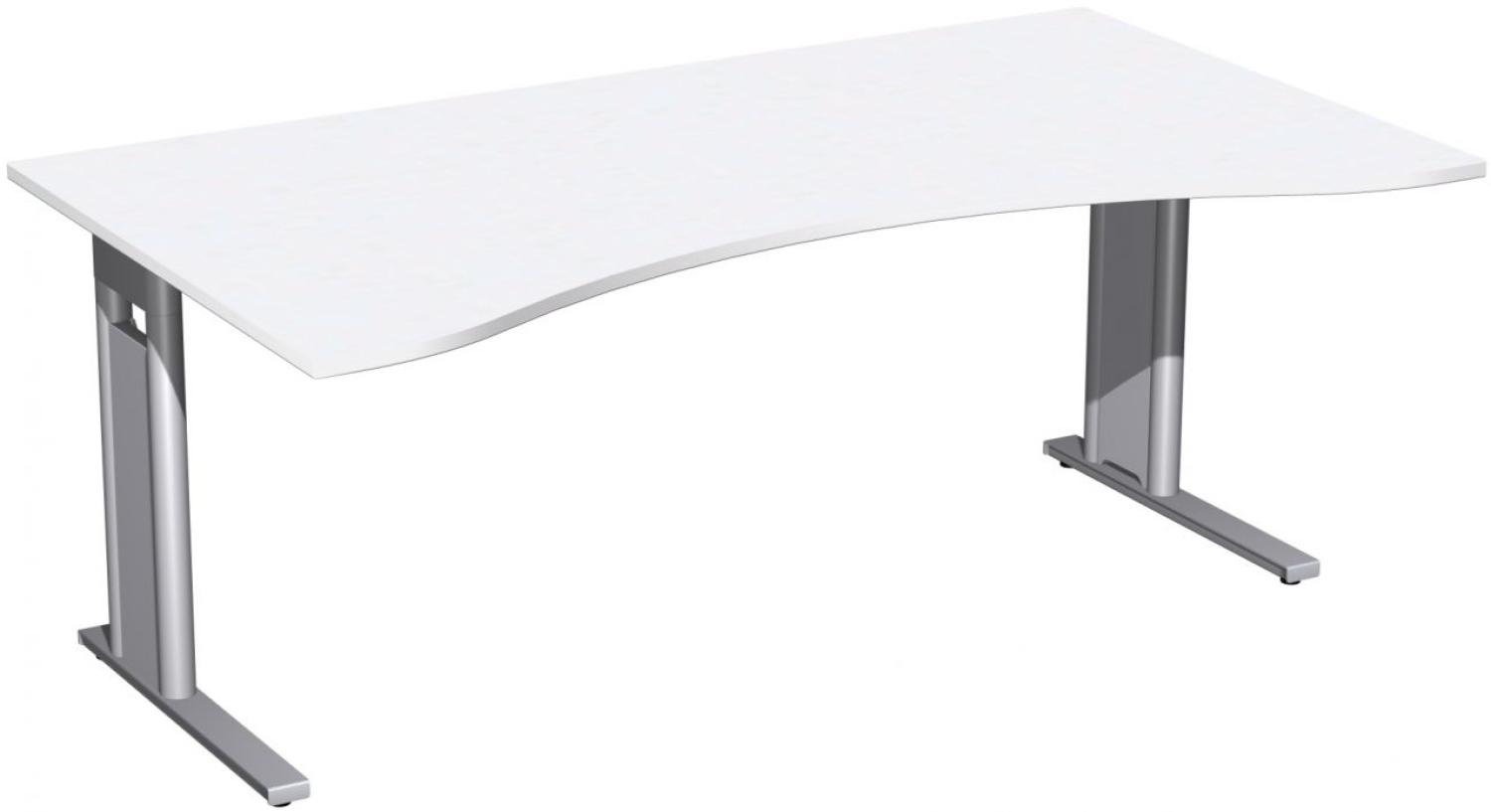 Schreibtisch, Ergonomieform, 180x100cm, Weiß / Silber Bild 1