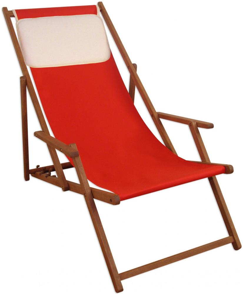 Sonnenliege Deckchair rot Liegestuhl klappbare Gartenliege Holz Strandstuhl Gartenmöbel 10-308 KH Bild 1