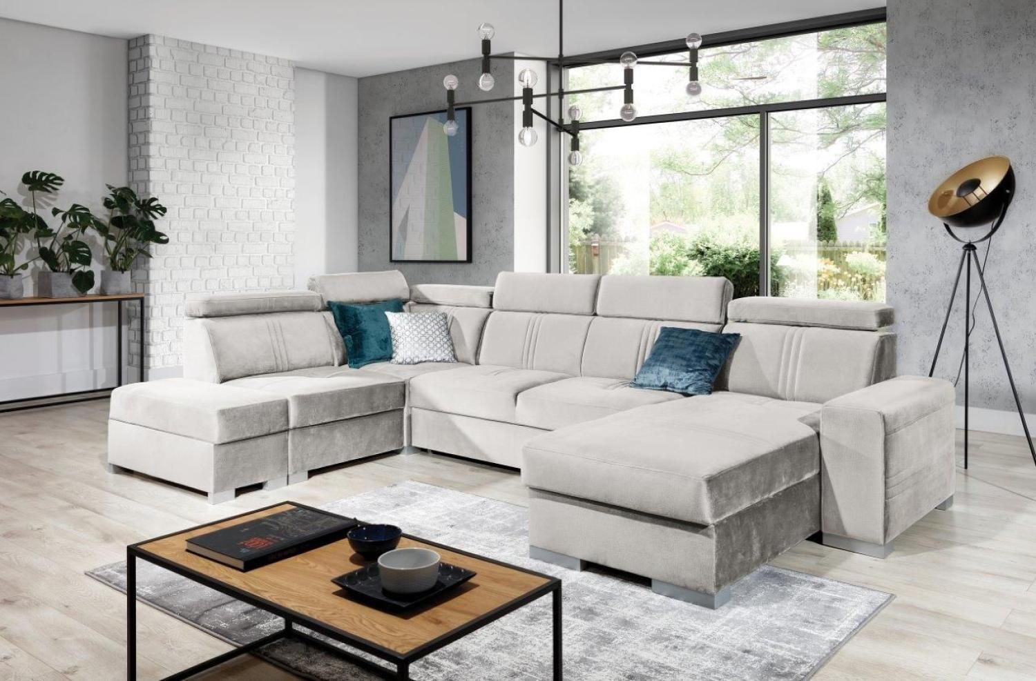 Wohnlandschaft Schlafsofa NOLAN inkl. USB in Stoff Element Creme Ottomane Rechts Bild 1