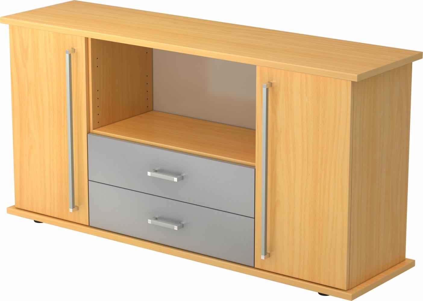 bümö® Sideboard mit Türen, Schubladen und Chromgriffen in Buche Bild 1