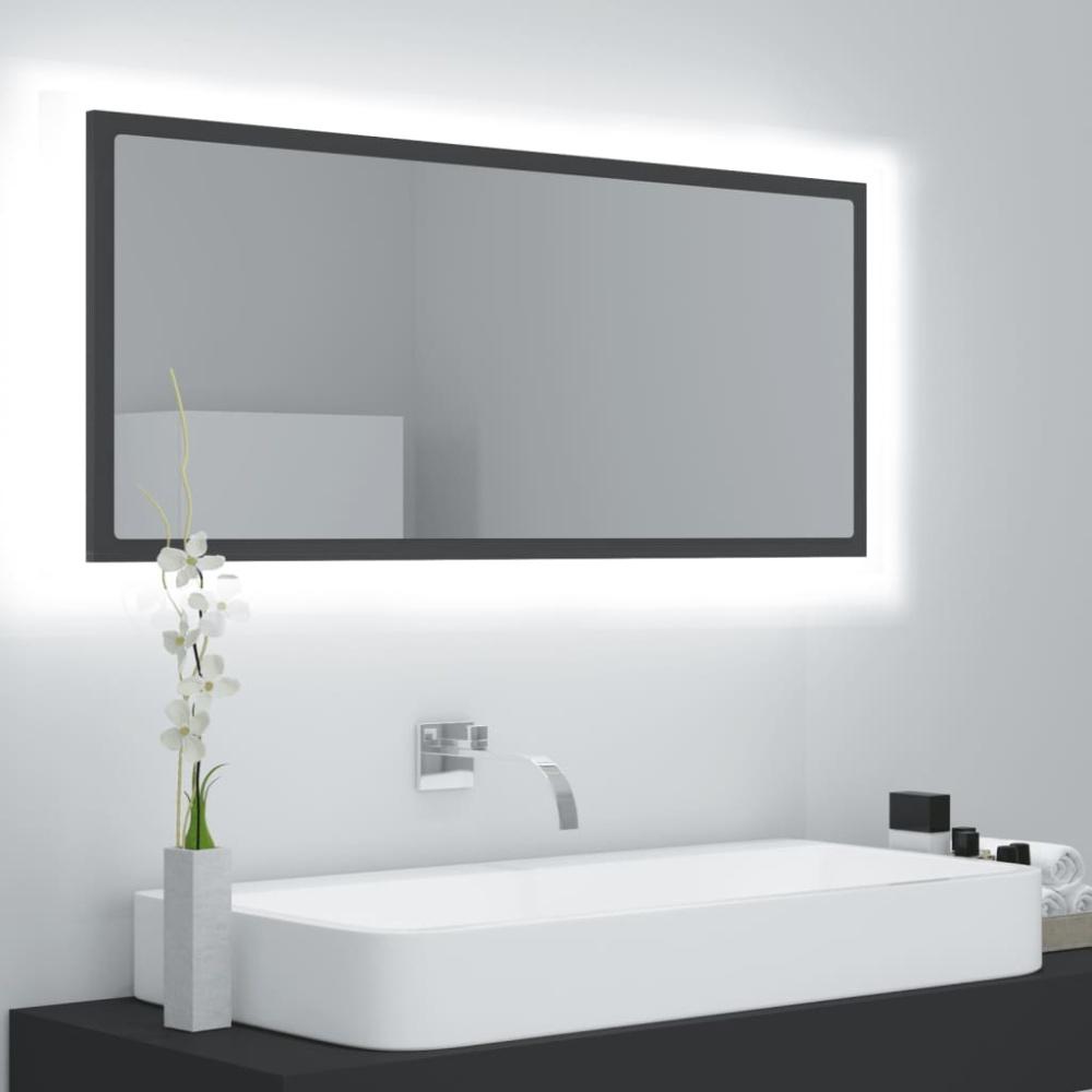 LED-Badspiegel, Spanplatte Grau, 100 x 8,5 x 37 cm Bild 1
