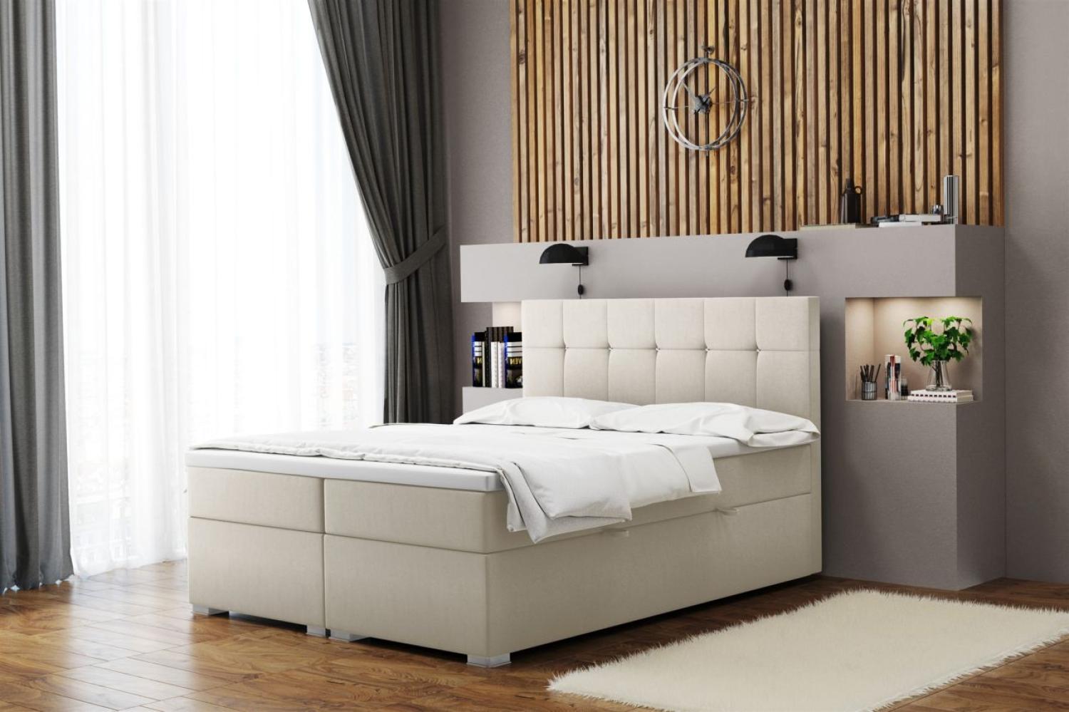 Boxspringbett Schlafzimmerbett 'ABELT', in Stoff Matt Velvet, Creme, 120 x 200 cm Bild 1