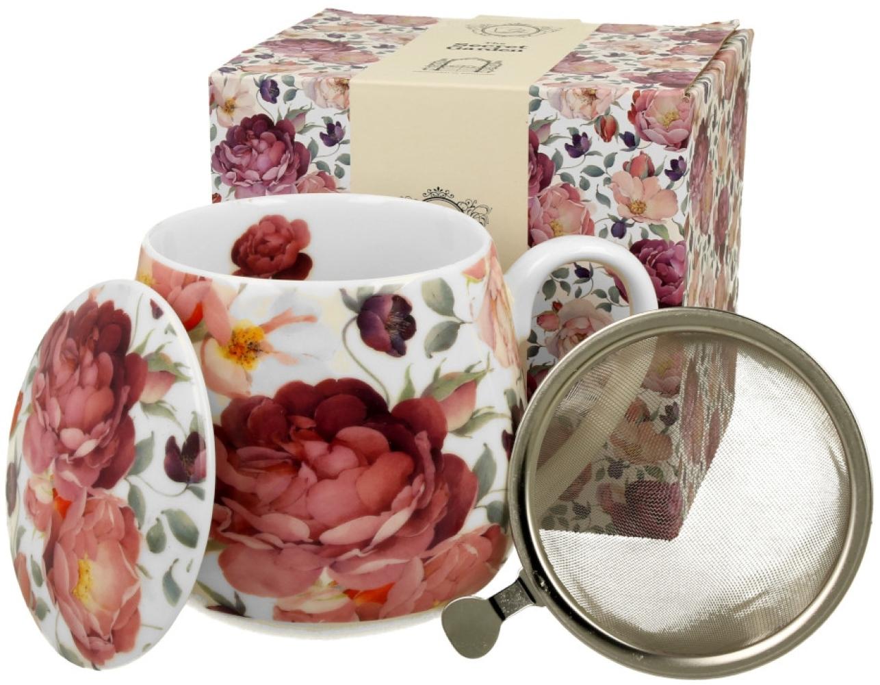 DUO FLORAL Fassbecher 430 ml SPRING ROSES WHITE mit Teesieb, New Bone China Porzellan Bild 1