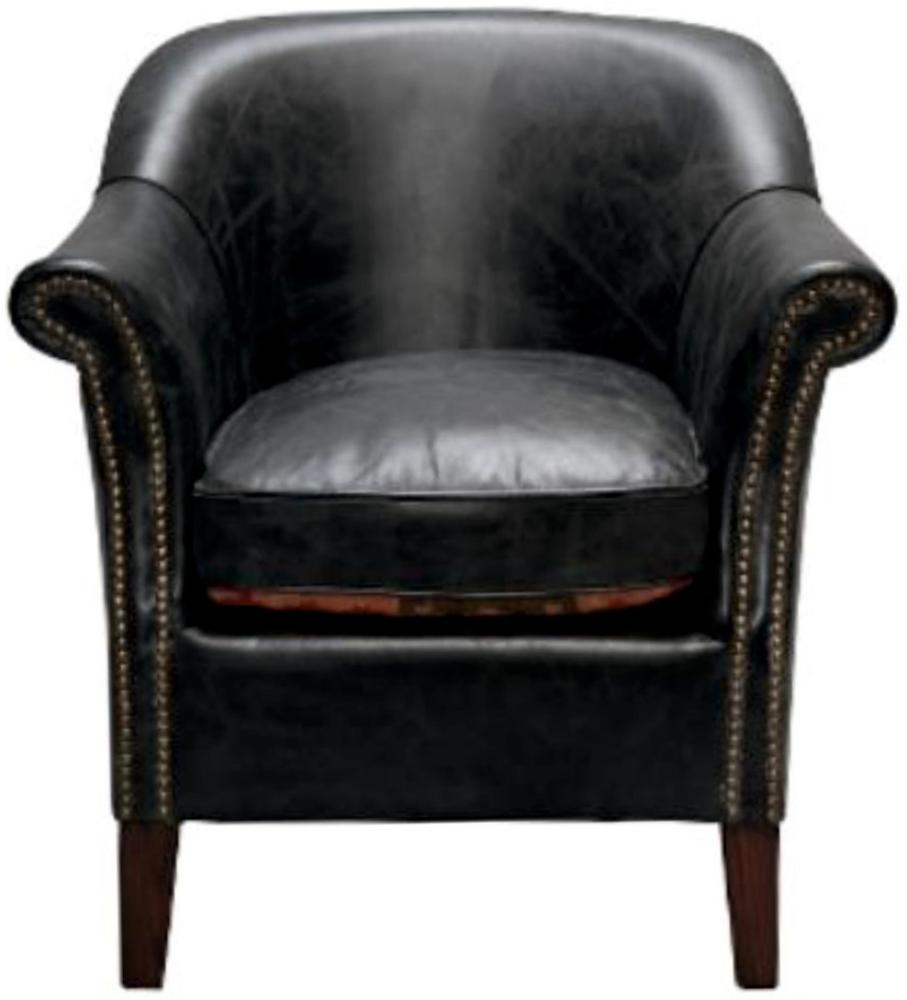 Casa Padrino Luxus Echtleder Sessel Schwarz 75 x 75 x H. 78 cm - Leder Möbel Bild 1