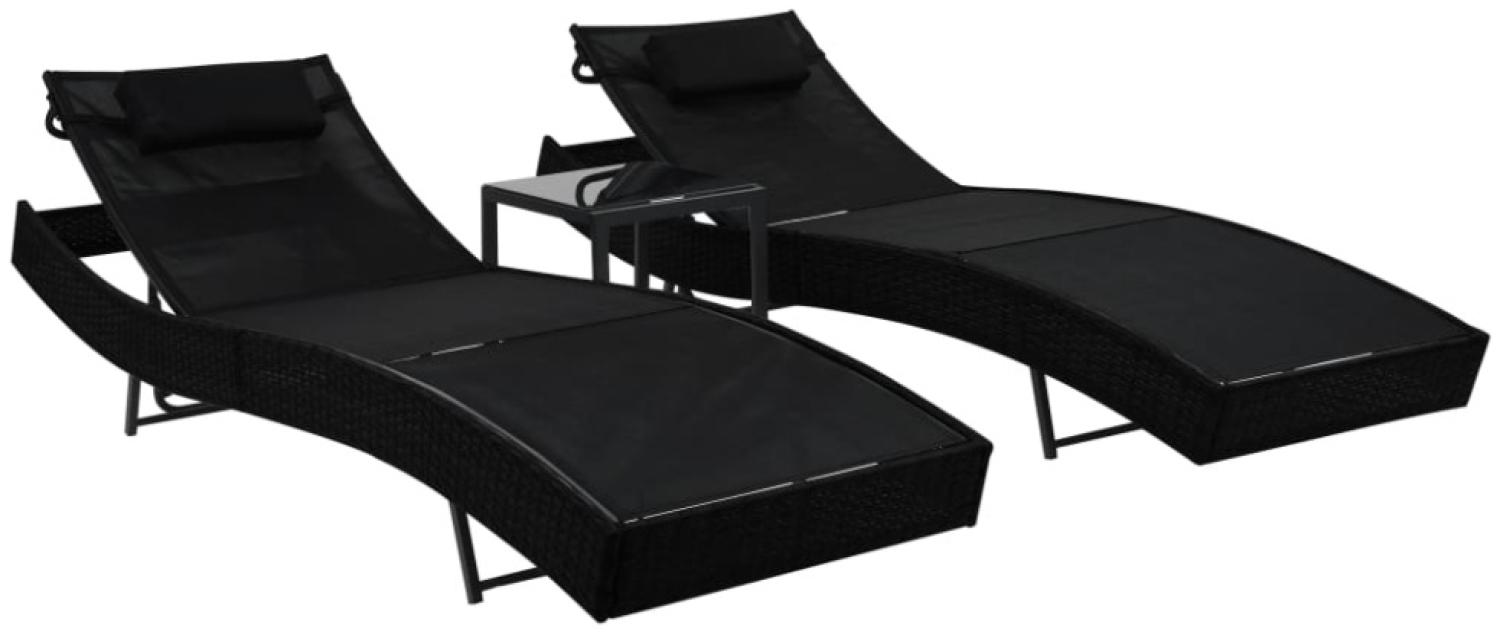 vidaXL Sonnenliegen 2 Stk. mit Tisch Poly Rattan und Textilene Schwarz 44893 Bild 1