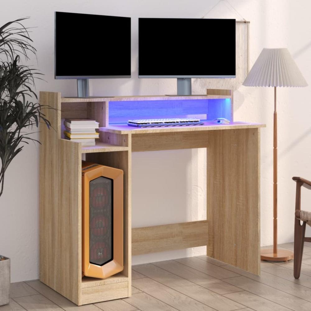 Schreibtisch mit LEDs Sonoma-Eiche 97x45x90 cm Holzwerkstoff Bild 1