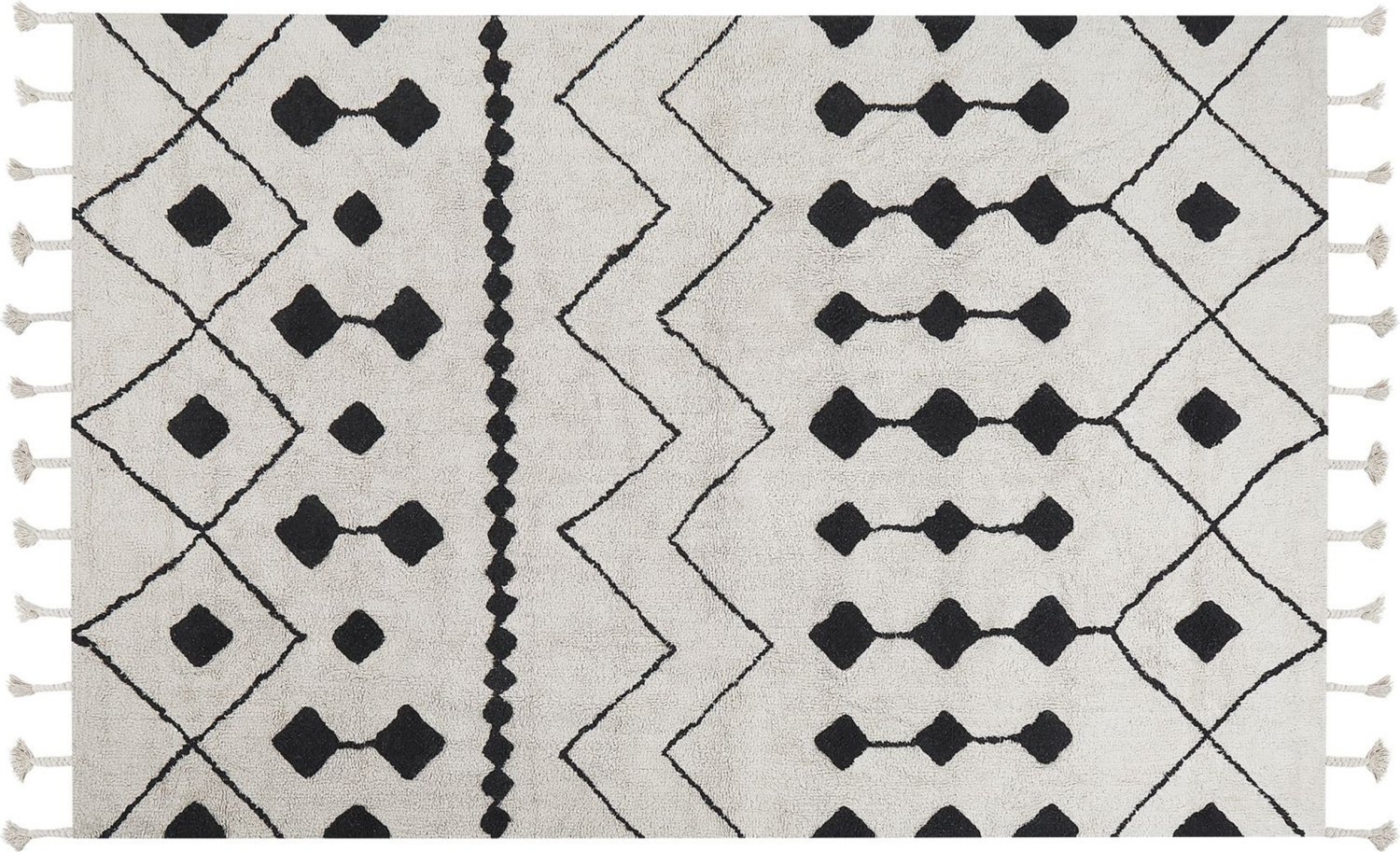 Teppich Baumwolle weiß schwarz 140 x 200 cm geometrisches Muster Kurzflor KHEMISSET Bild 1