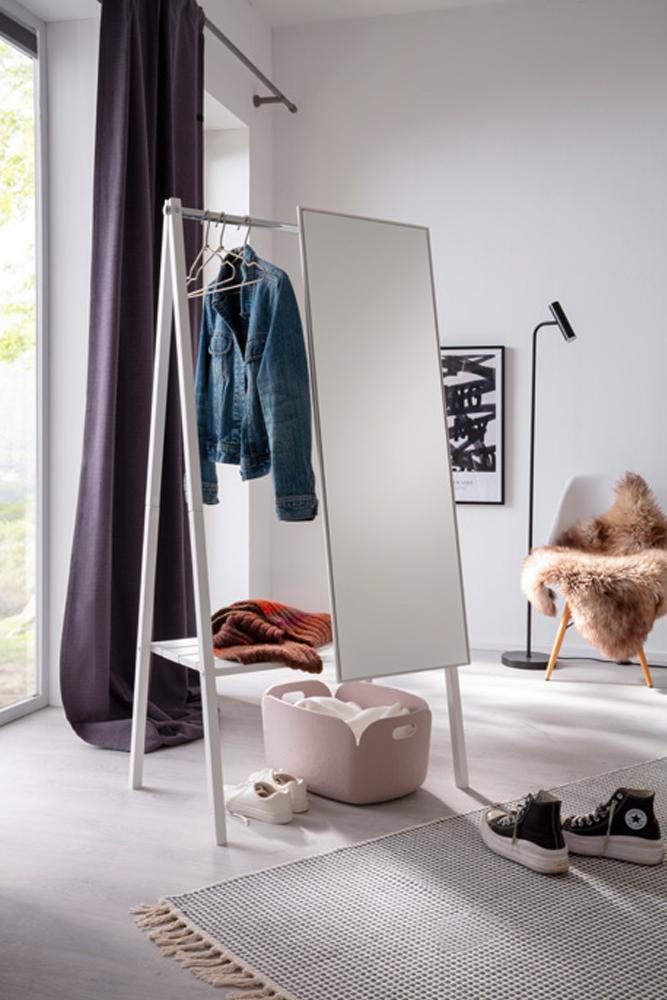 Garderobenständer Progress aus Fichte massiv Weiß lackiert 1 Boden und Spiegel Bild 1