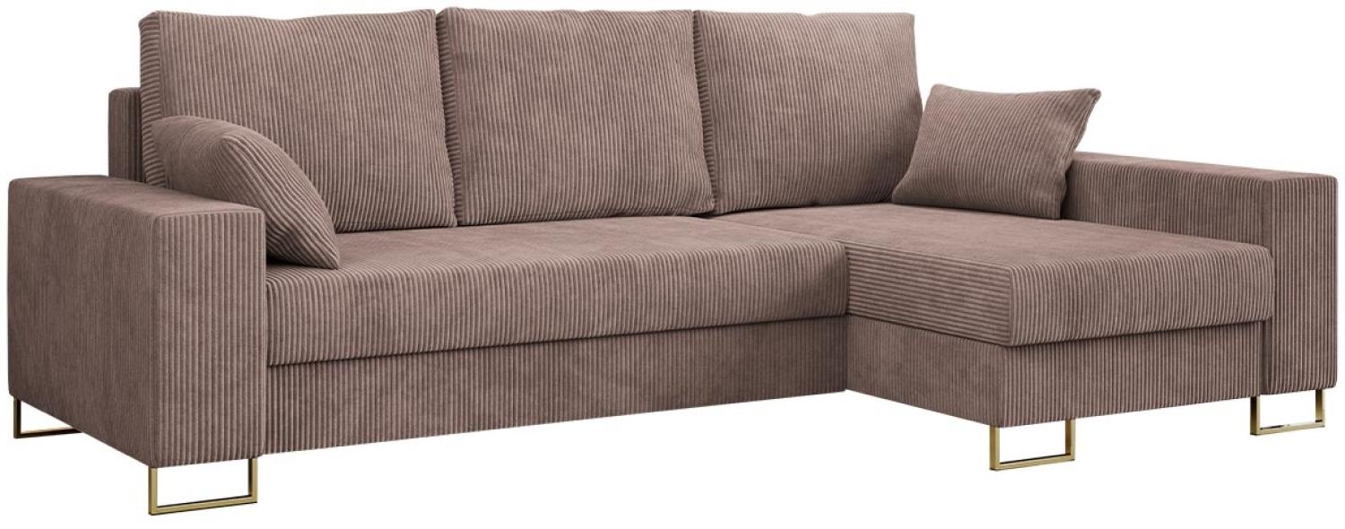Ecksofa, Bettsofa, L-Form Couch mit Bettkasten - DORIAN-L - Rosa Cord Bild 1