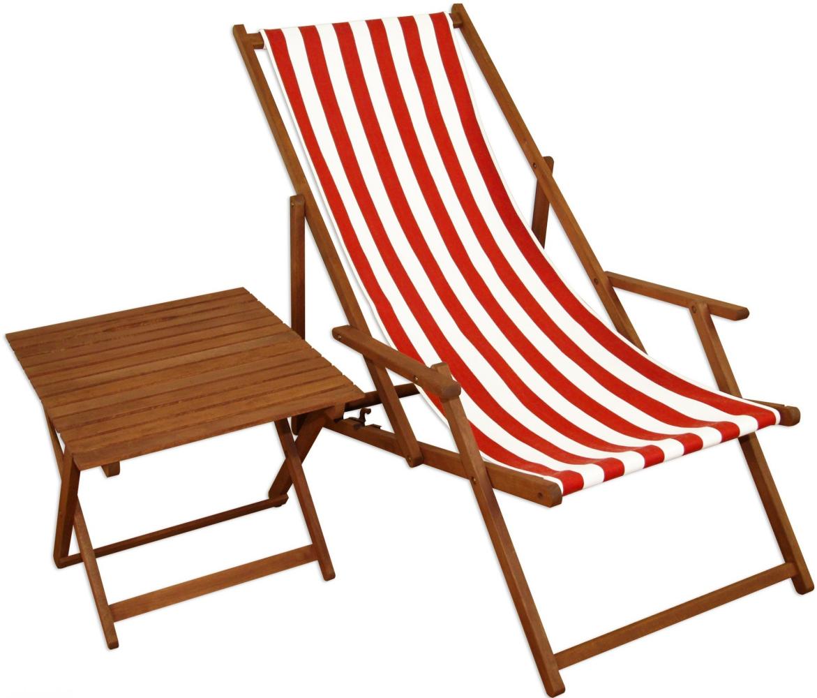 Liegestuhl rot-weiß Gartenstuhl Tisch Deckchair Buche dunkel Strandstuhl klappbar 10-314 T Bild 1