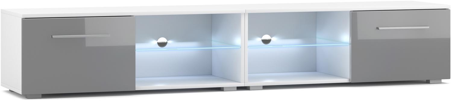 Domando Lowboard Rossano M3 Modern für Wohnzimmer Breite 200cm, LED Beleuchtung in blau, Push-to-open-System, Weiß Matt und Grau Hochglanz Bild 1