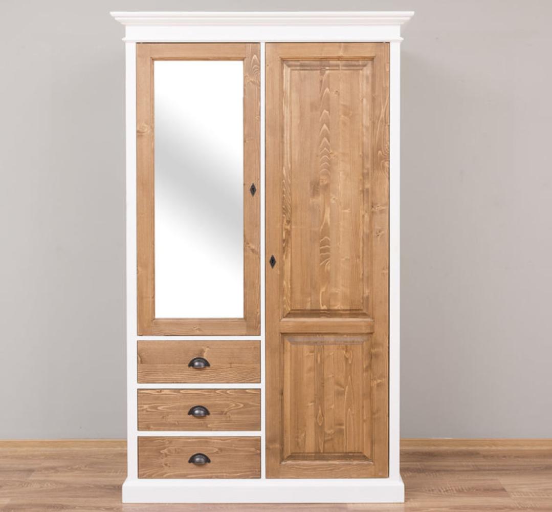 Massivholz Kleiderschrank mit Spiegeltüren weiß Bild 1