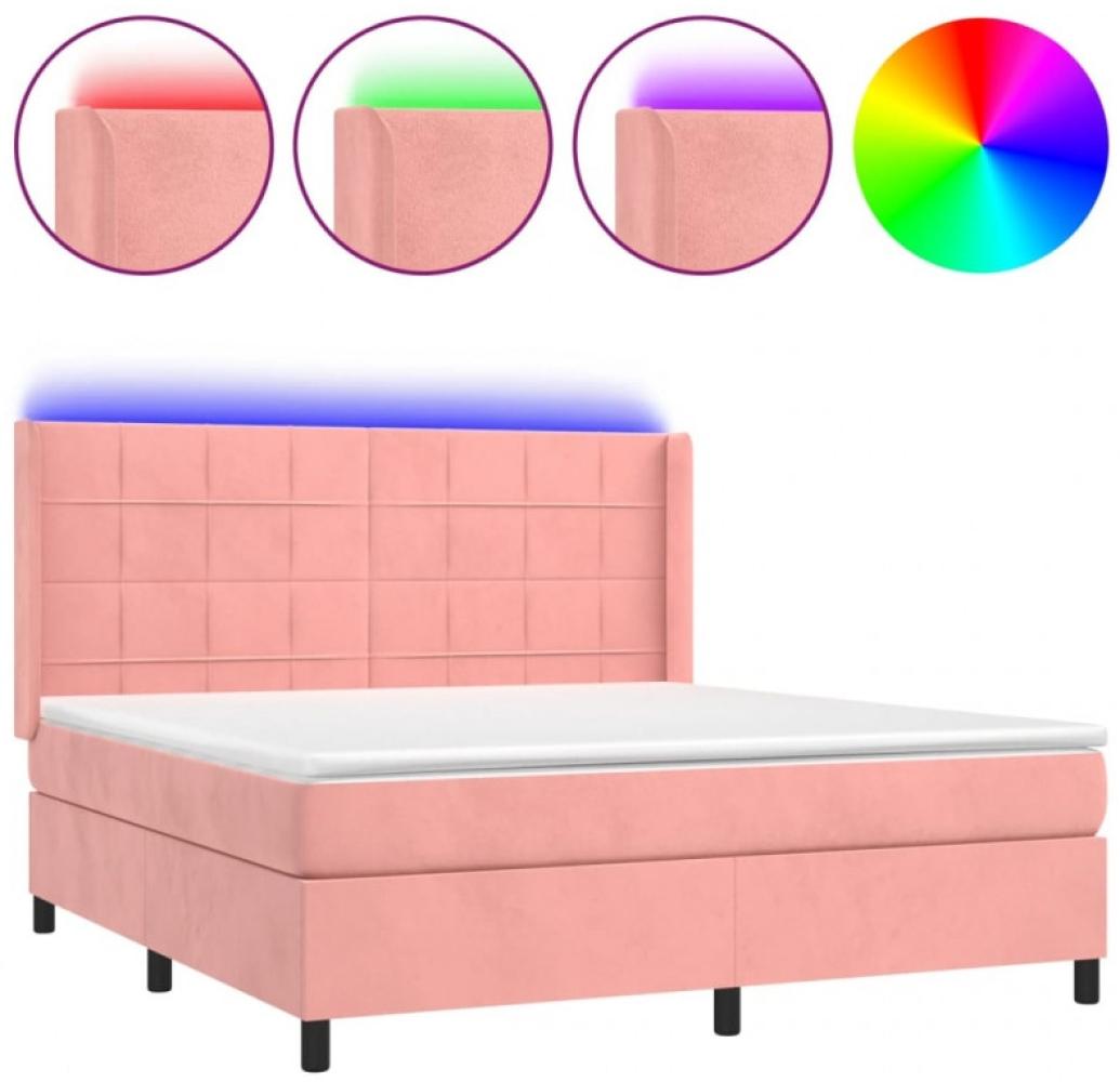 vidaXL Boxspringbett mit Matratze & LED Rosa 160x200 cm Samt Bild 1