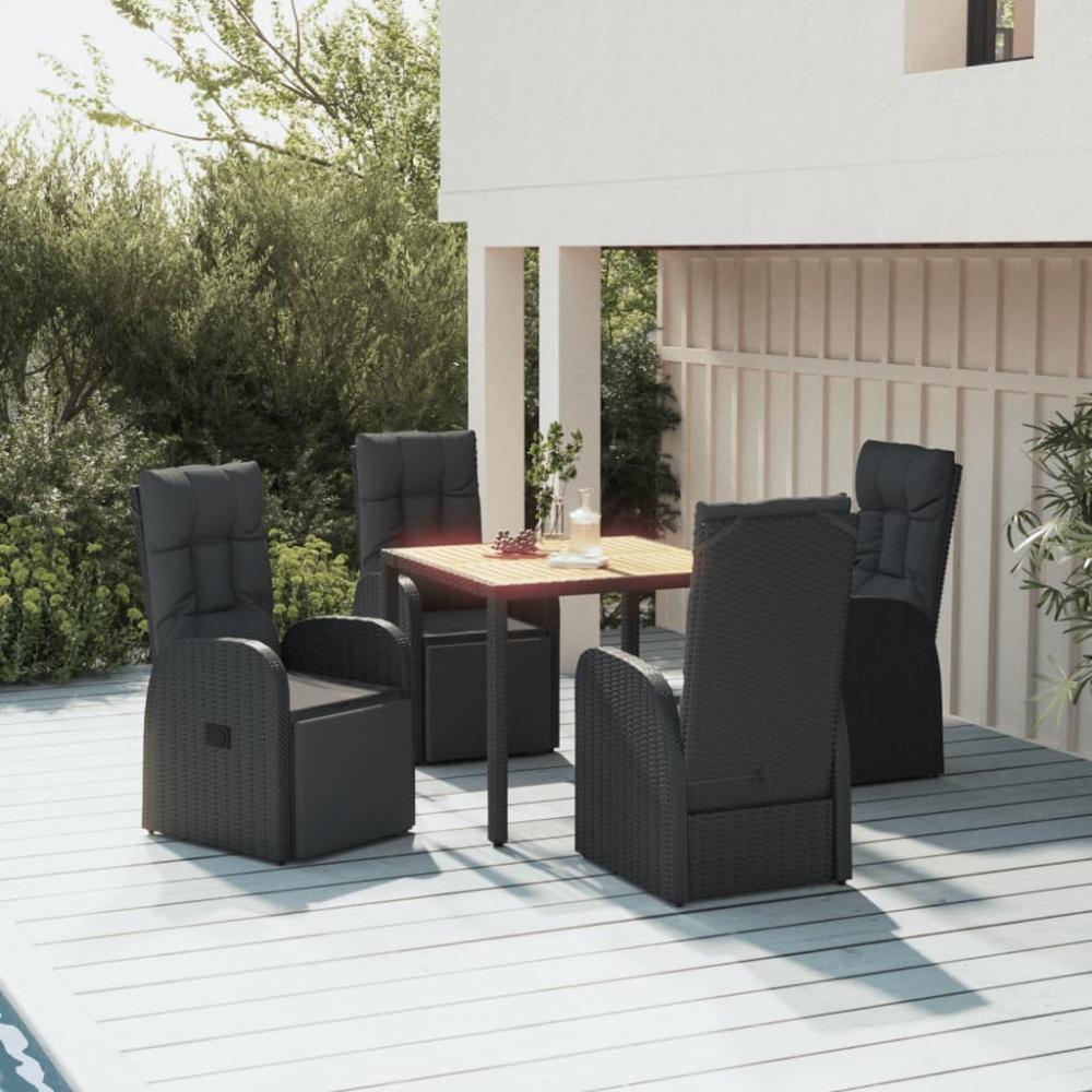 vidaXL 5-tlg. Garten-Essgruppe Schwarz Poly Rattan & Massivholz Akazie Bild 1