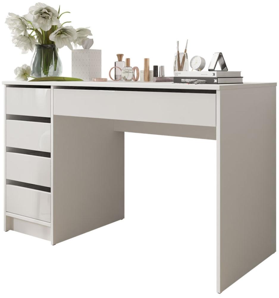 Mirjan24 Schreibtisch 'Ada' Schubladen beidseitig montierbar, 75 x 55 x 120 cm Weiß Hochglanz Bild 1