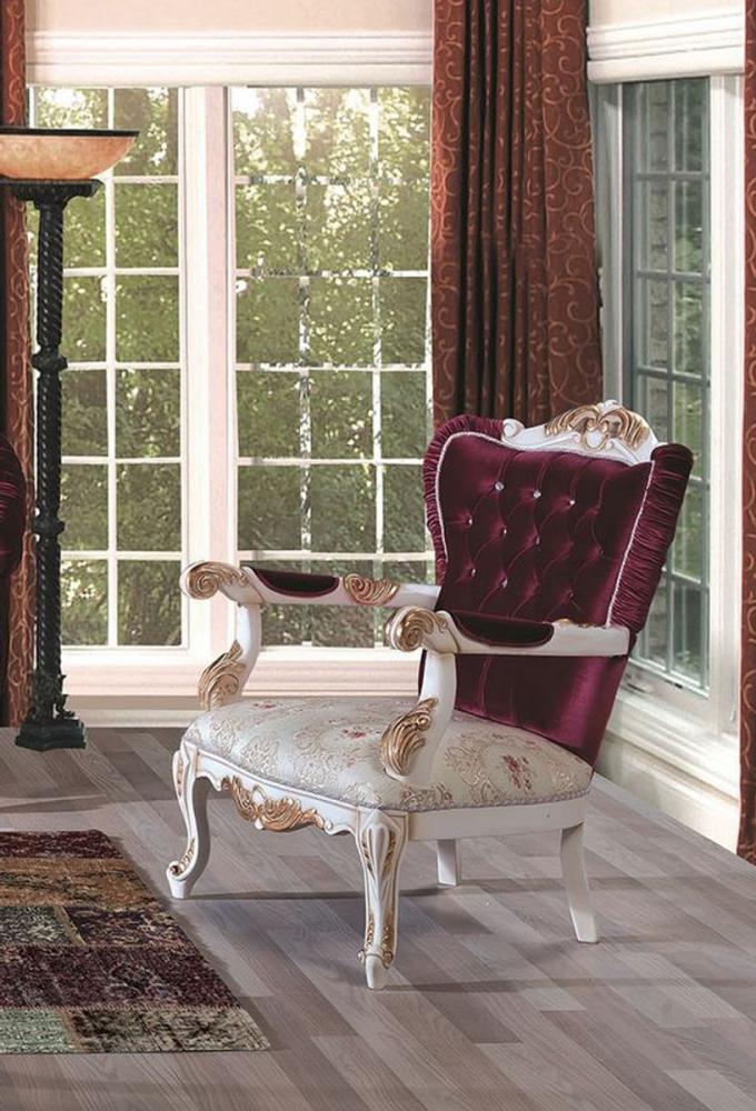 Casa Padrino Luxus Barock Wohnzimmer Sessel mit Glitzersteinen Purpur / Creme / Gold 90 x 85 x H. 110 cm - Prunkvolle Barock Möbel Bild 1