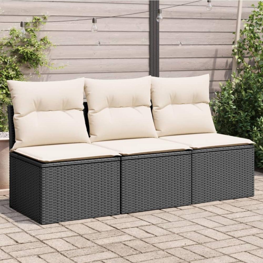 vidaXL Gartensofa mit Kissen 3-Sitzer Schwarz Poly Rattan Bild 1