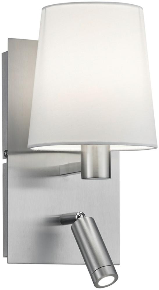 LED Wandleuchte Silber mit schwenkbarem Leselicht & Stoffschirm rund Weiß Bild 1