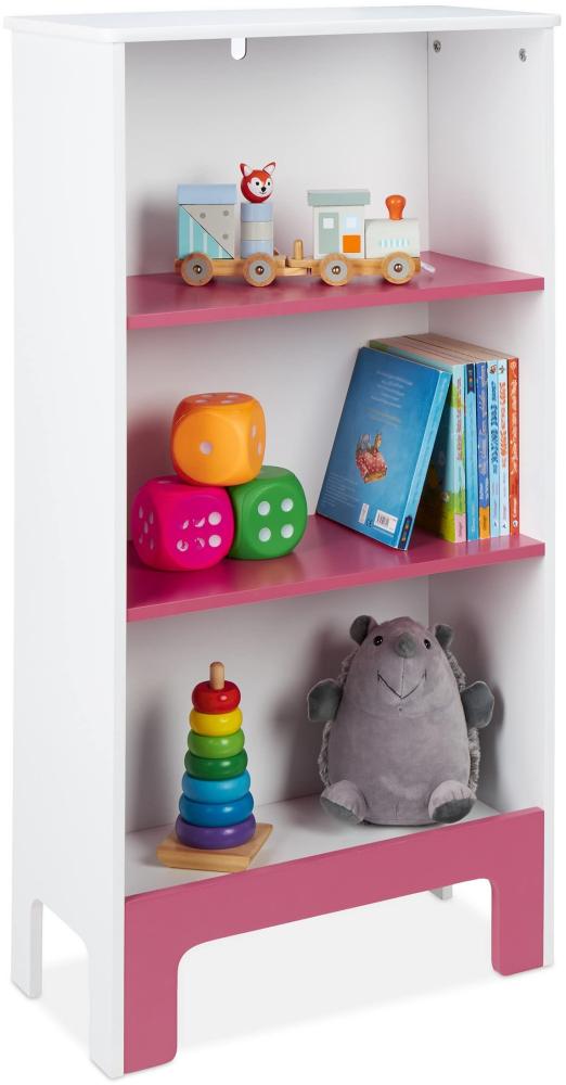 Relaxdays Kinderregal, 3 Fächer, HxBxT: 91x48x24 cm, für Bücher & Spielsachen, Spielzeugregal Kinderzimmer, weiß/rosa Bild 1