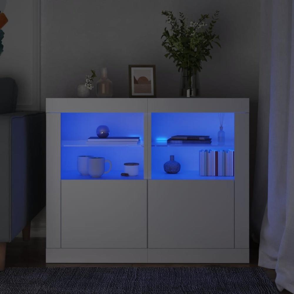 vidaXL Beistellschränke mit LED-Leuchten 2 Stk. Weiß Holzwerkstoff Bild 1