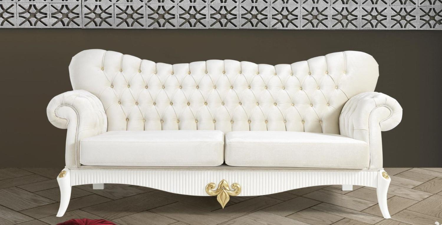 Casa Padrino Barock Sofa Creme / Weiß / Gold 224 x 83 x H. 112 cm - Wohnzimmer Sofa mit Glitzersteinen - Edle Barock Möbel Bild 1