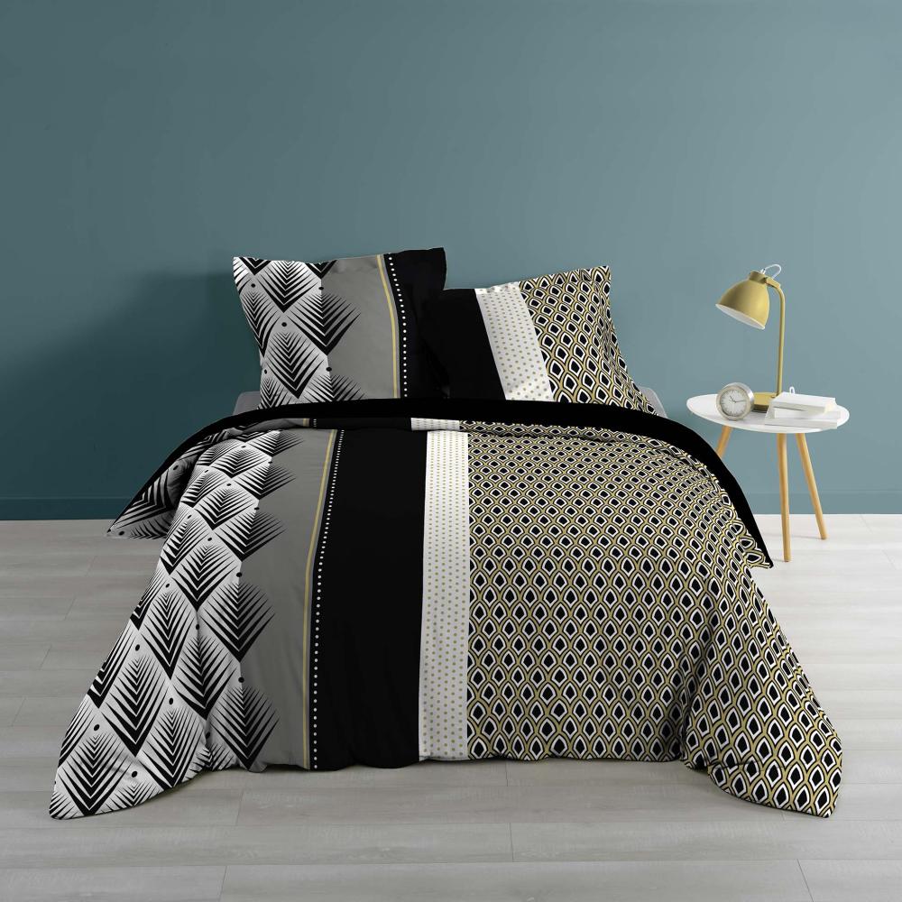 3tlg. Bettwäsche 240x220cm modern grau Muster Baumwolle Bettdecke Übergröße Bett Bild 1